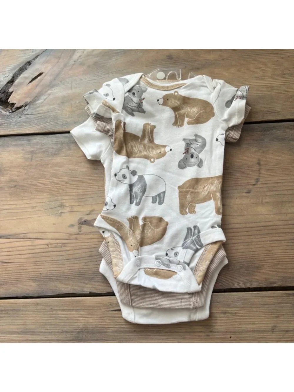 Carter's Child of Mine Bodysuits Newborn Tan Bears Stripes 100% Cotton
